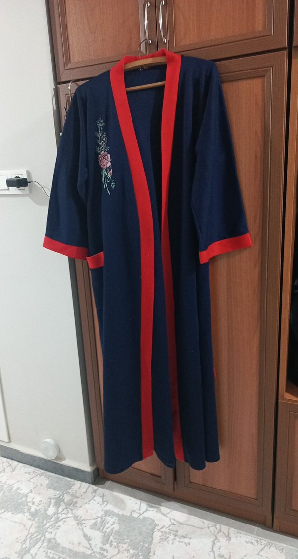 Bordo Nakışlı Uzun Kollu Kadın sabahlık - Görsel 2