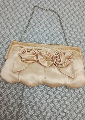 Zara Bej Saten Fırfırlı Vintage Kadın Portföy Çanta düğün davet çanta