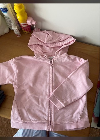 Kız Çocuk Pembe Kapüşonlu Fermuarlı Sweatshirt