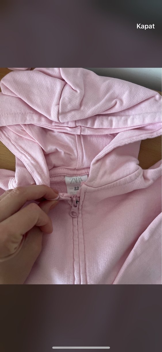 Kız Çocuk Pembe Kapüşonlu Fermuarlı Sweatshirt - Görsel 2