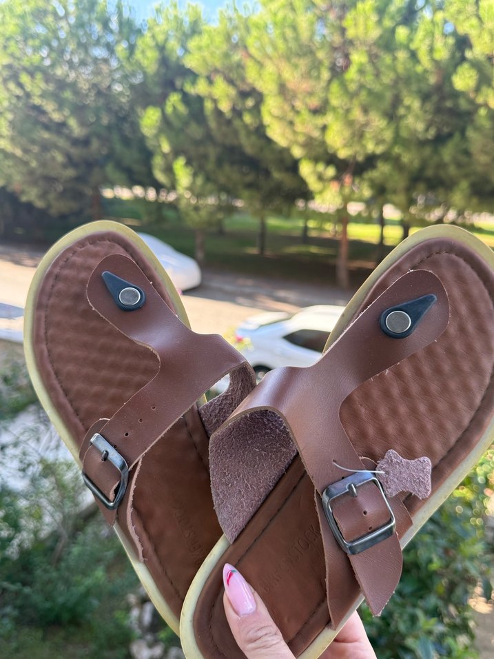 Kahverengi Deri Erkek Tokalı Sandalet - Görsel 2