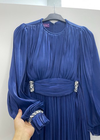 Mavi Pilili Uzun Abiye Elbise - Görsel 2