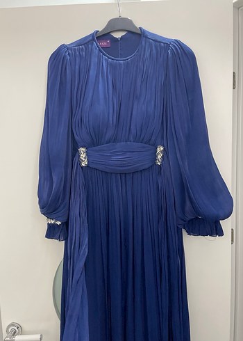 Mavi Pilili Uzun Abiye Elbise - Görsel 5