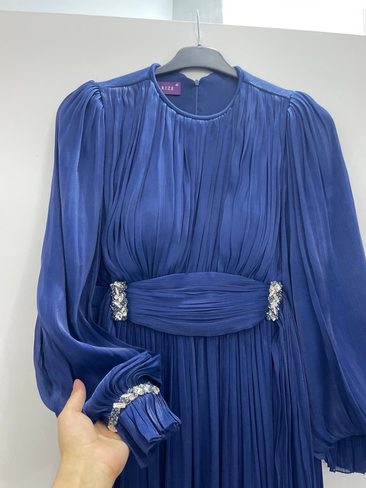 Mavi Pilili Uzun Abiye Elbise - Görsel 2