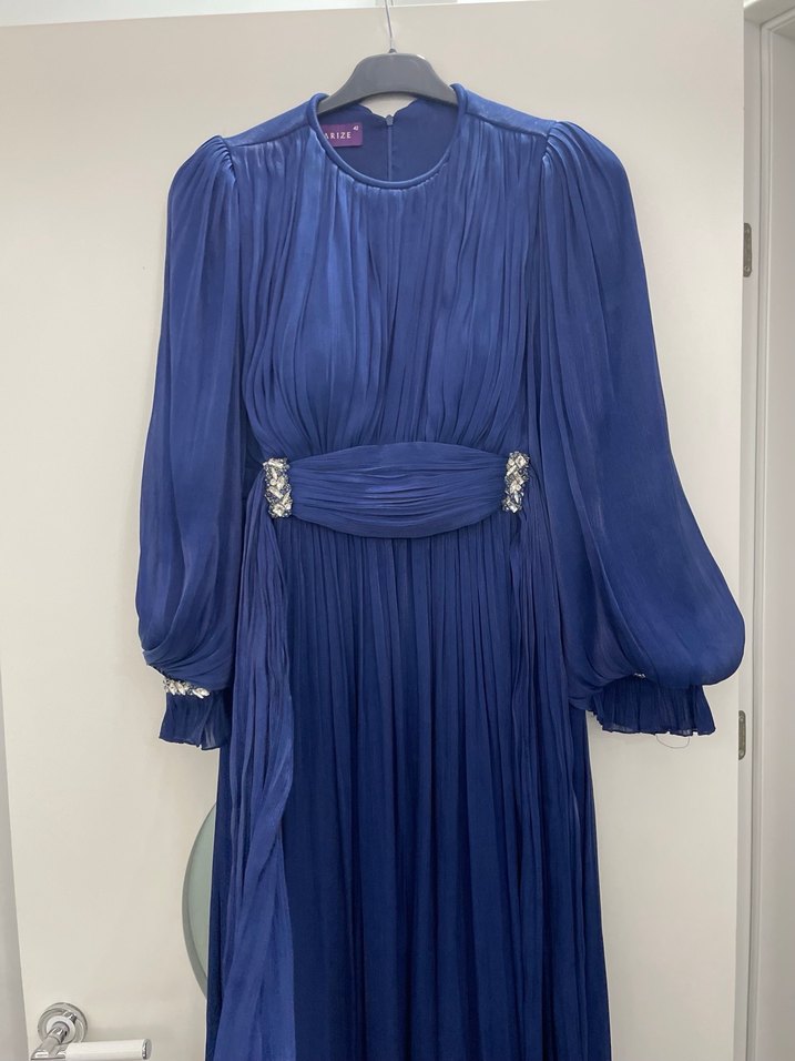 Mavi Pilili Uzun Abiye Elbise - Görsel 5