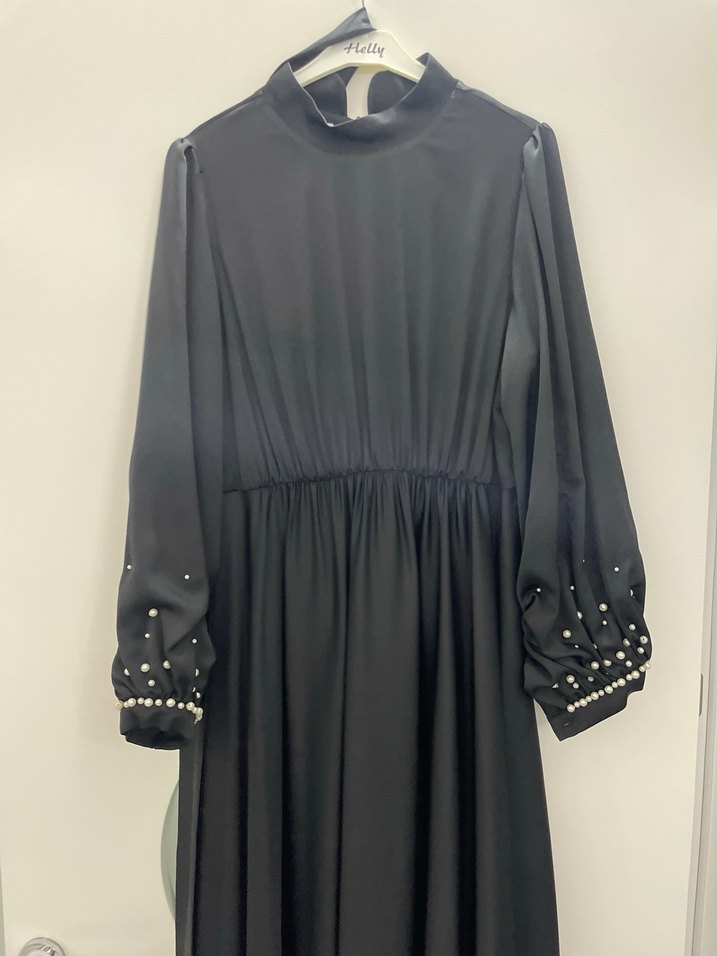 Uzun Kollu Siyah Gotik Kadın abiye - Görsel 5