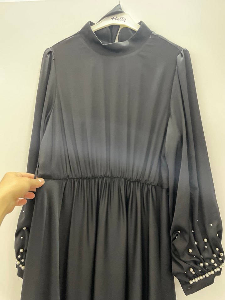 Uzun Kollu Siyah Gotik Kadın abiye - Görsel 4