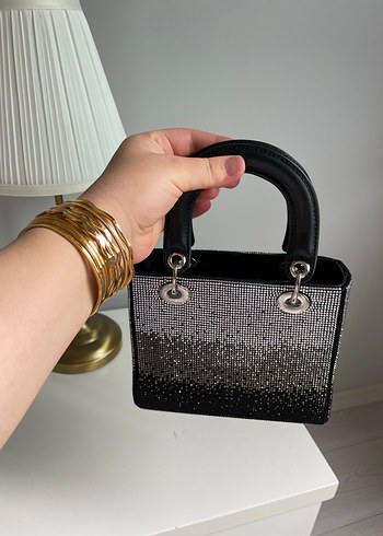 Parlak Payetli Siyah Deri El Çantası - Görsel 3