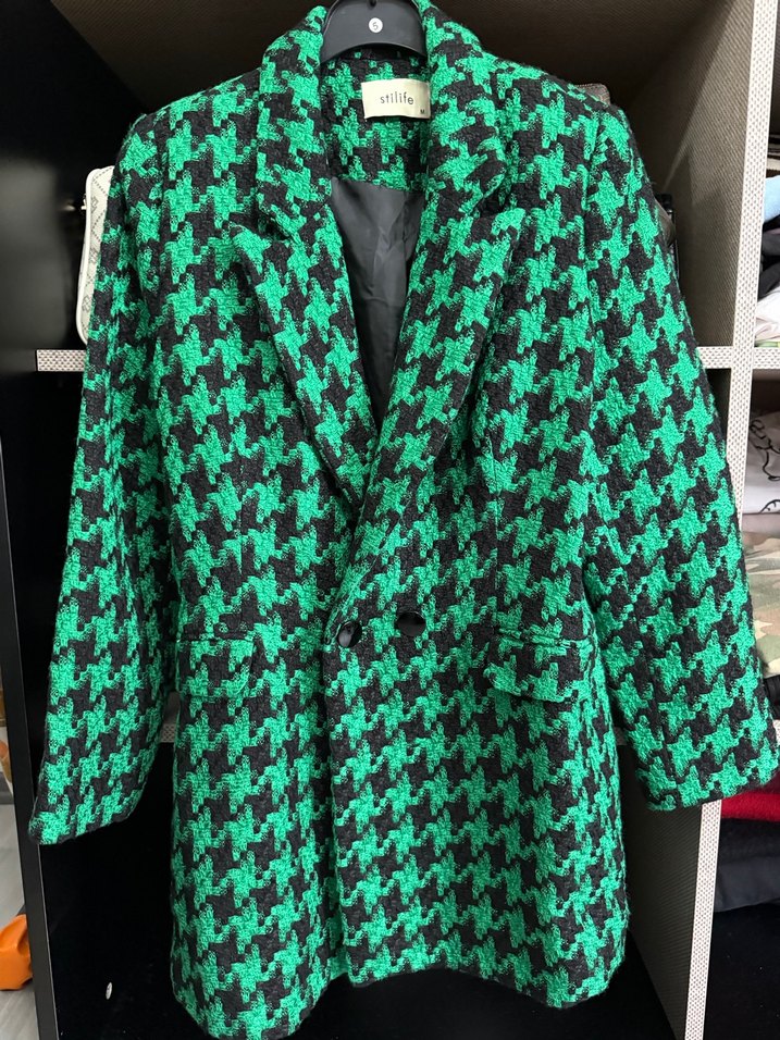 Yeşil Düğmeli Street Style Midi Blazer - Görsel 2