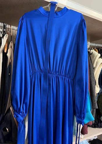 Parlak Mavi Uzun Kollu Kadın Elbise - Görsel 2