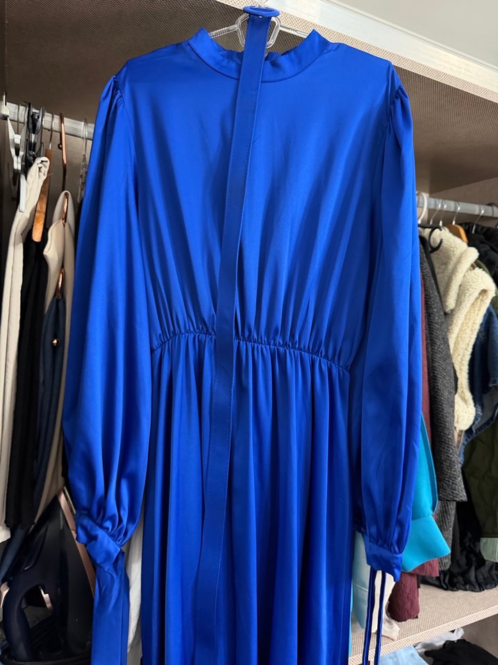 Parlak Mavi Uzun Kollu Kadın Elbise - Görsel 2