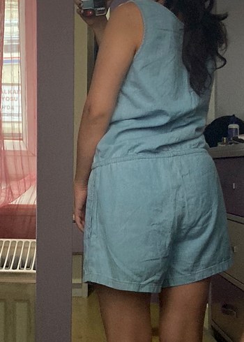 Mavi Denim Düğmeli Kolsuz Tulum - Görsel 2