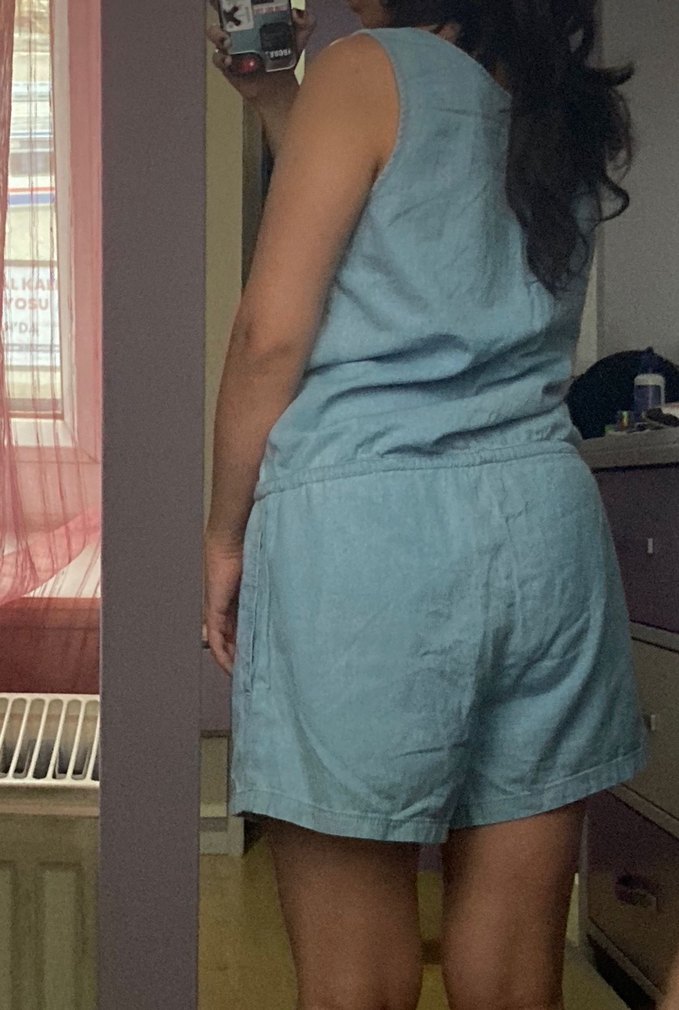 Mavi Denim Düğmeli Kolsuz Tulum - Görsel 2