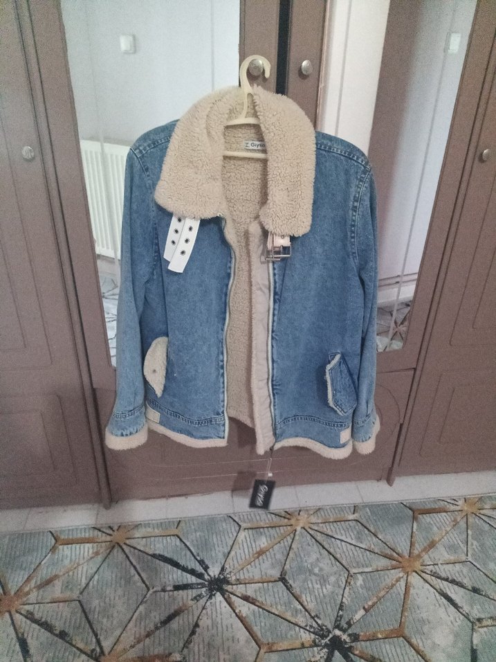 Kadın Mavi Kürklü Denim Ceket - Görsel 4