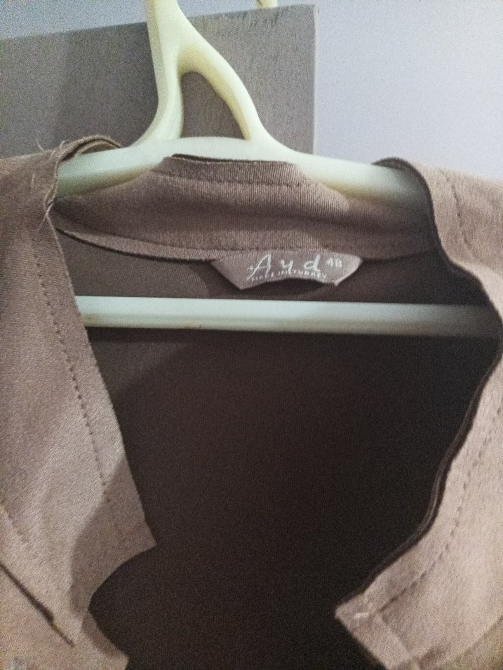 V Yaka Bej Süet Kadın Gömlek - Görsel 3