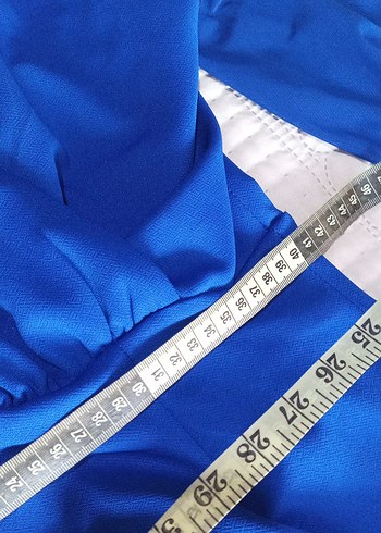 Klasik Mavi Uzun Kollu Drapeli Elbise - Görsel 3