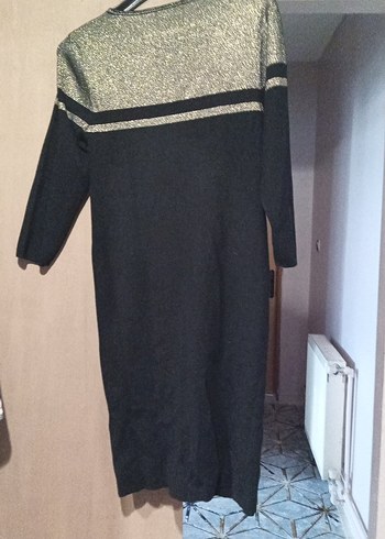 Siyah Simli Uzun Kollu Triko Elbise - Görsel 2