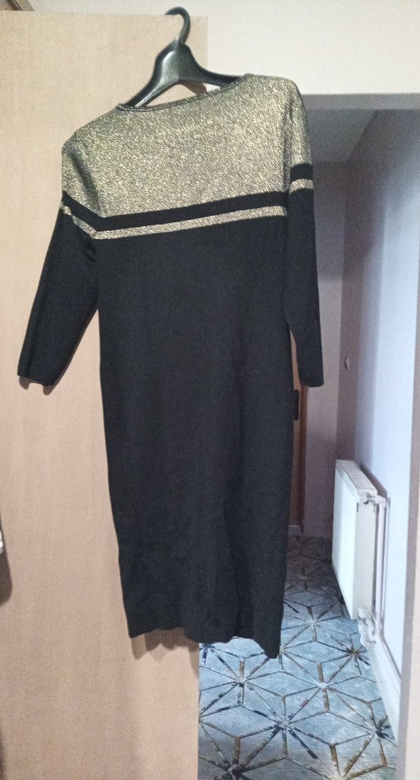 Siyah Simli Uzun Kollu Triko Elbise - Görsel 2