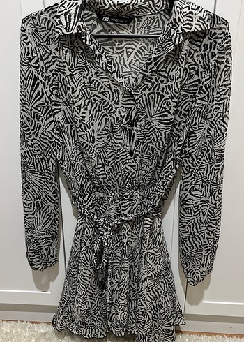 m Beden gri Renk Zebra Desenli Zincir Detaylı Mini elbise