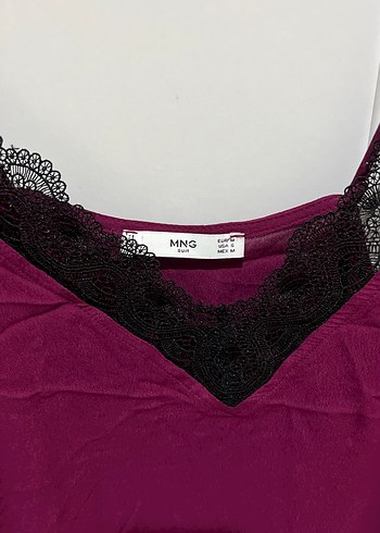 Mango Bordo Dantel Detaylı V Yakalı Kadın Atlet