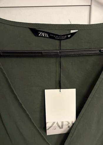 Kadın Haki Keten Mini V Yaka Bluz - Görsel 3