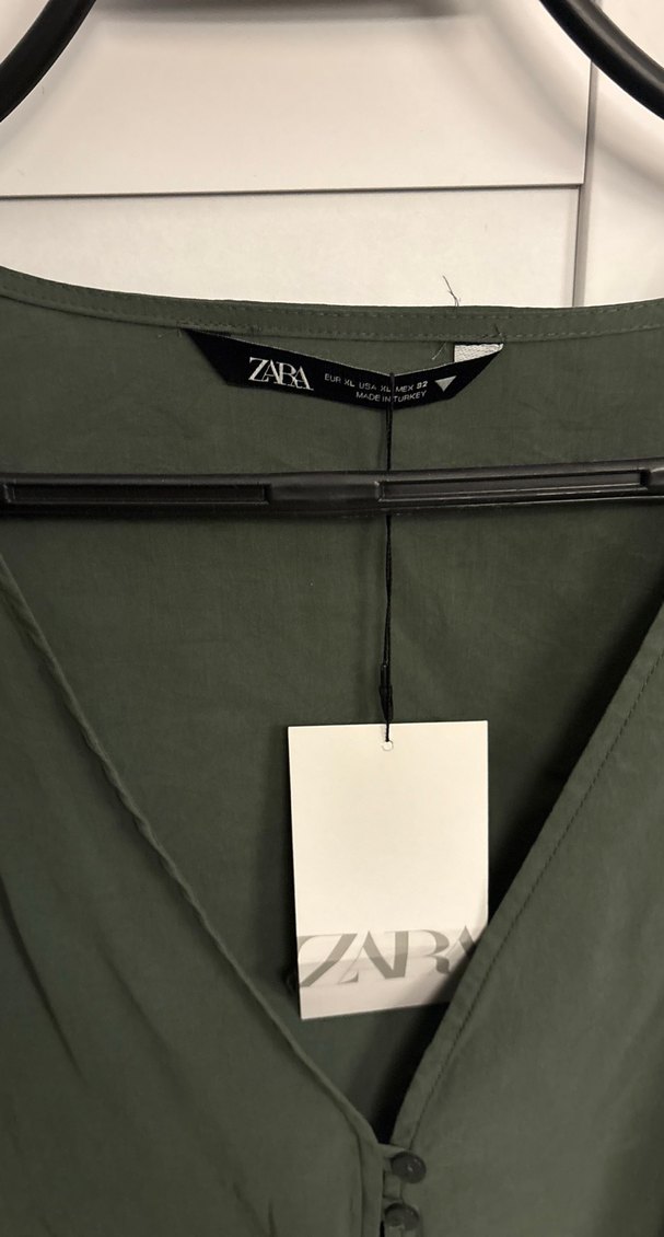 Kadın Haki Keten Mini V Yaka Bluz - Görsel 3