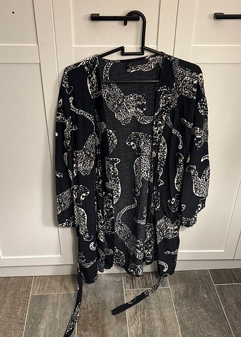 Yılan Desenli Siyah Bohem Uzun Kimono - Görsel 4