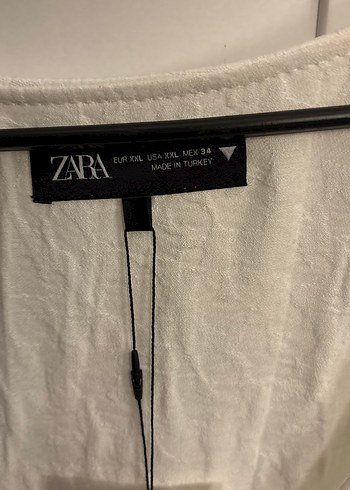 Beyaz Keten V Yaka Mini Bluz - Görsel 3