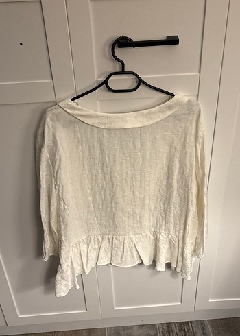 Beyaz Keten V Yaka Mini Bluz - Görsel 4