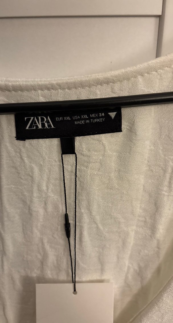 Beyaz Keten V Yaka Mini Bluz - Görsel 3