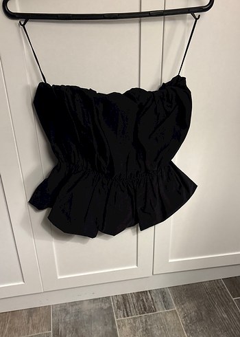 Kadın Siyah Mini Drapeli Straplez Büstiyer - Görsel 3