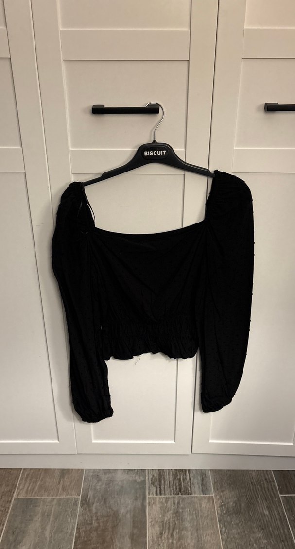 Siyah Keten Drapeli Mini Bluz - Görsel 5