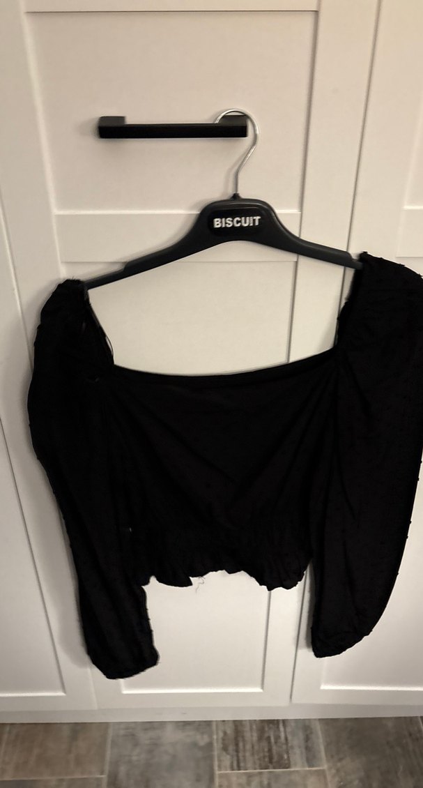 Siyah Keten Drapeli Mini Bluz - Görsel 4