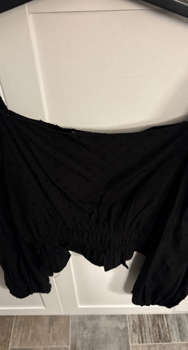 Siyah Keten Drapeli Mini Bluz - Görsel 2