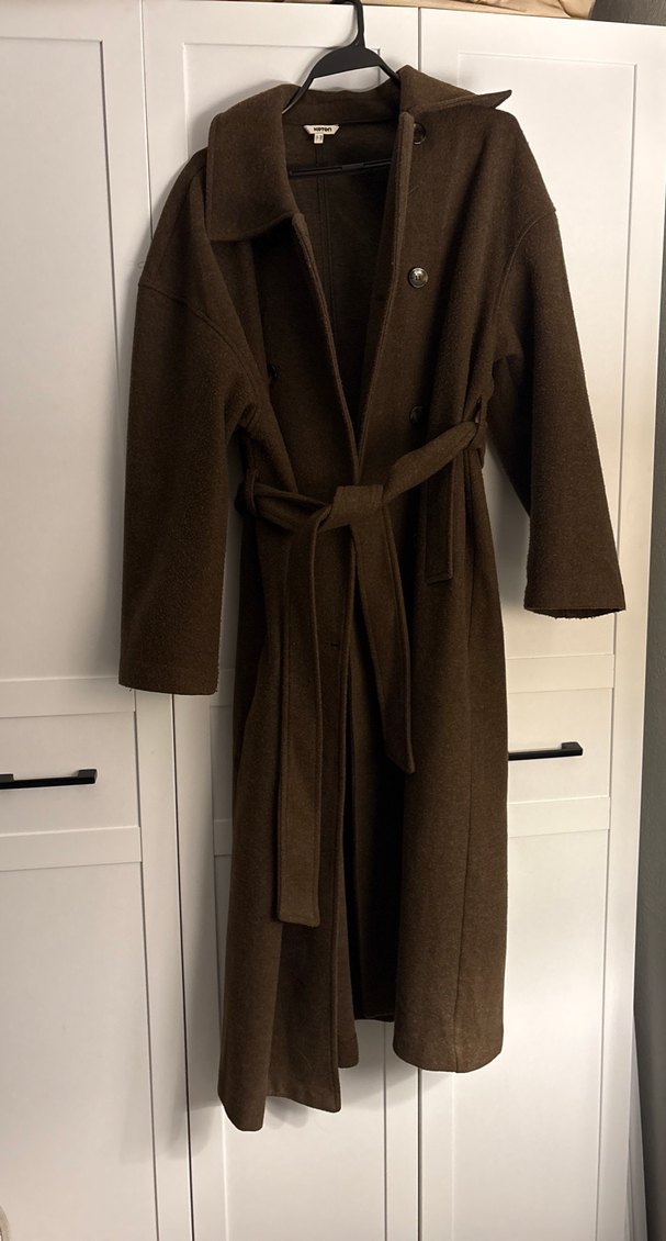 Kahverengi Kemerli Uzun Kadın Kaban - Görsel 2