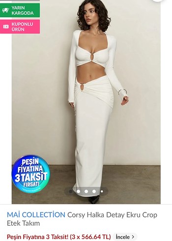 MAİ COLLECTION Ekru Crop ve Etek Takım
