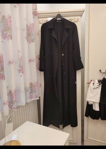 Siyah Düğmeli Uzun Kadın trençkot - Görsel 2