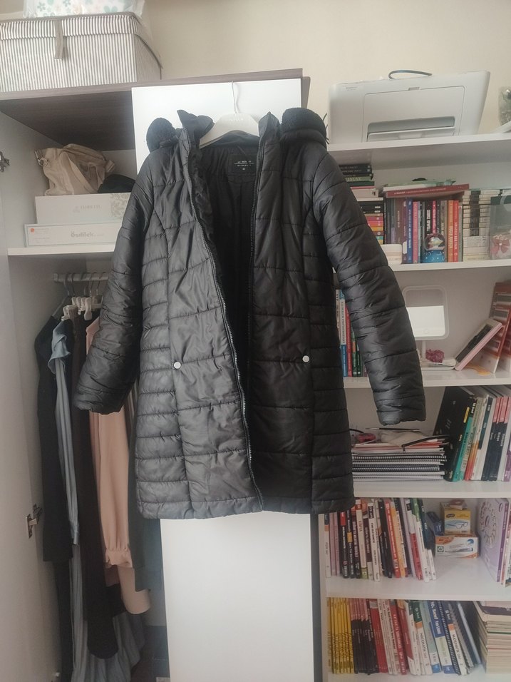 Kemerli Siyah Kadın Kışlık Mont - Görsel 2