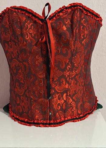 Kırmızı Straplez Düğmeli Gotik Büstiyer - Görsel 4