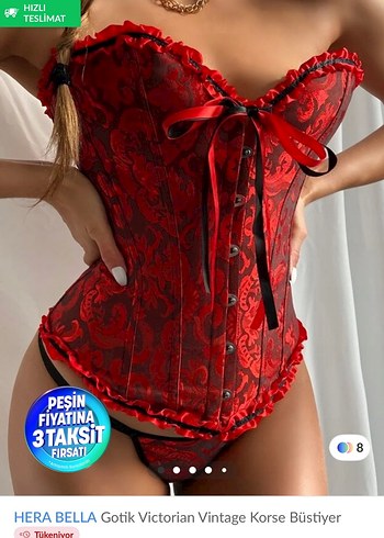 Kırmızı Straplez Düğmeli Gotik Büstiyer - Görsel 2