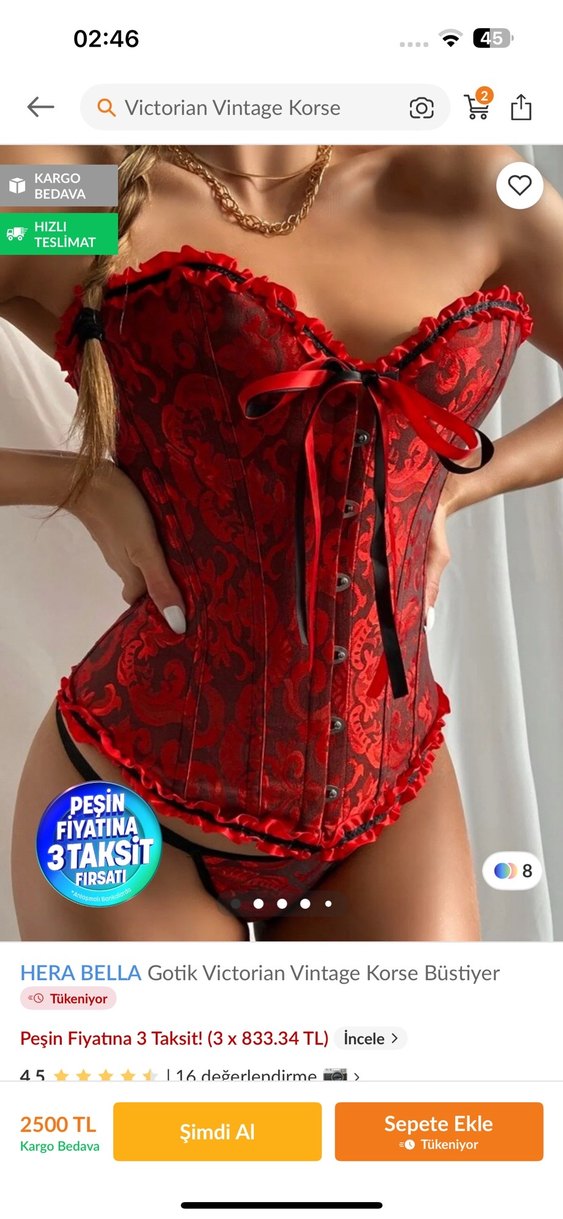 Kırmızı Straplez Düğmeli Gotik Büstiyer - Görsel 2