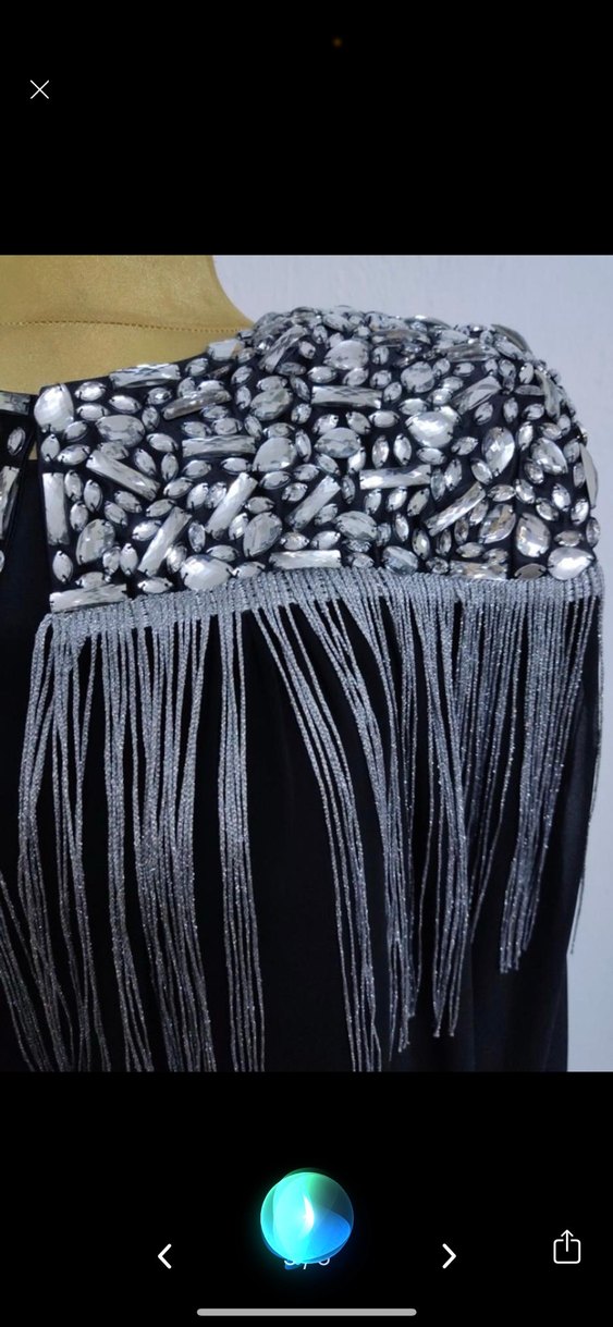 Boncuk İşlemeli Püsküllü Siyah Uzun Pelerinli Elbise - Görsel 3