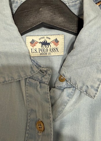 Us Polo Düğmeli Uzun Kollu Denim Gömlek - Görsel 3