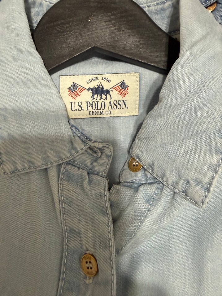 Us Polo Düğmeli Uzun Kollu Denim Gömlek - Görsel 3