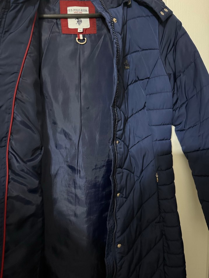 Us Polo Düğmeli Lacivert Kadın Kışlık Mont - Görsel 3