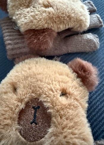 Kız Çocuk Kahverengi Peluş Detaylı Eldiven - Görsel 2