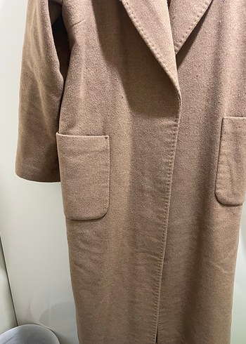 GUSTO Kemerli Bej Kadın Uzun Yün Kaban - Görsel 3