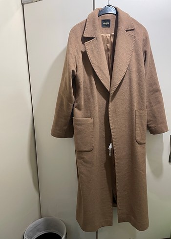 GUSTO Kemerli Bej Kadın Uzun Yün Kaban - Görsel 2