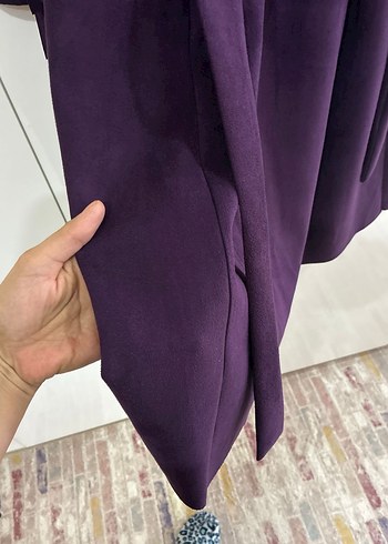 Püsküllü Uzun Mor Kadın Ceket - Görsel 3