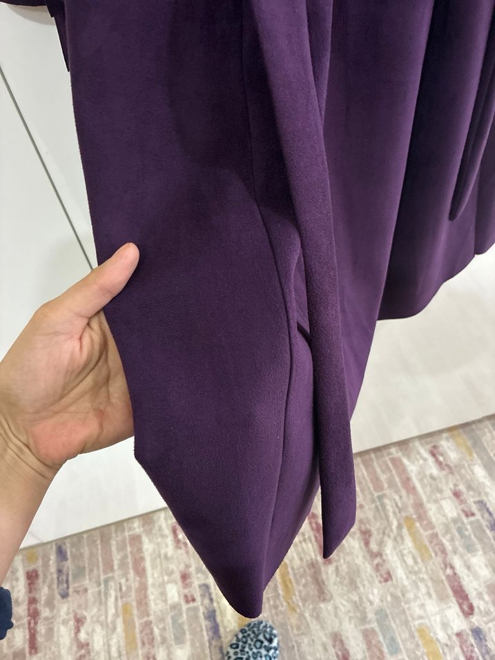 Püsküllü Uzun Mor Kadın Ceket - Görsel 3